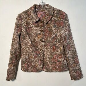 Z BY ZELDA Tapestry Floral Boucle Unique Buttons 2 Pocket Shirt Collar Blazer 8